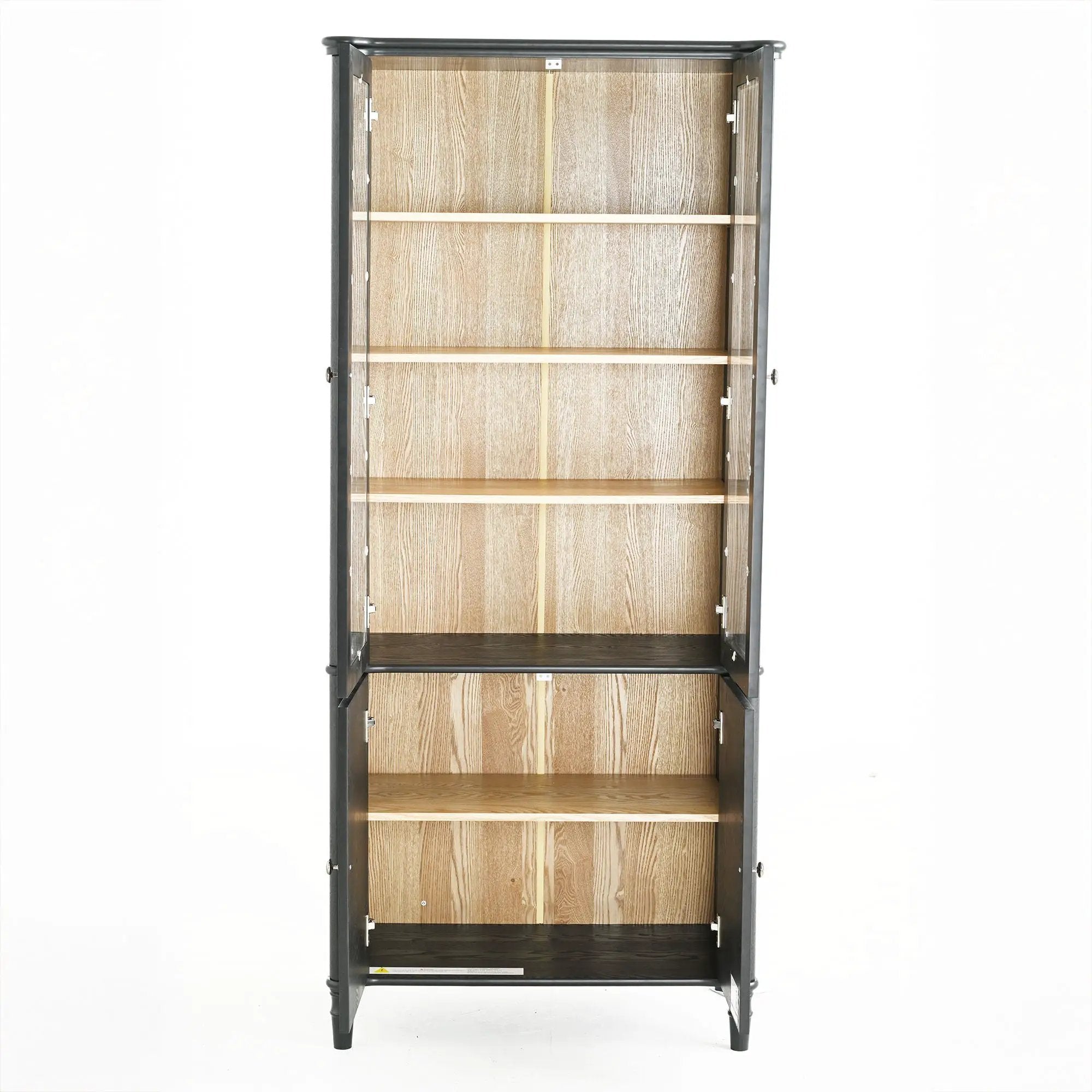 Vintage Display Cabinet With Double Glass Doors, Traditional Style For Collectibles, Ash Wood Veneer, 73.25" Tall - Black / Natural by HouseOfZazla