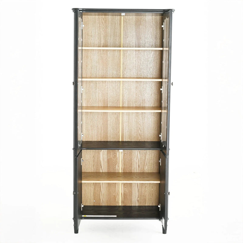 Vintage Display Cabinet With Double Glass Doors, Traditional Style For Collectibles, Ash Wood Veneer, 73.25" Tall - Black / Natural by HouseOfZazla