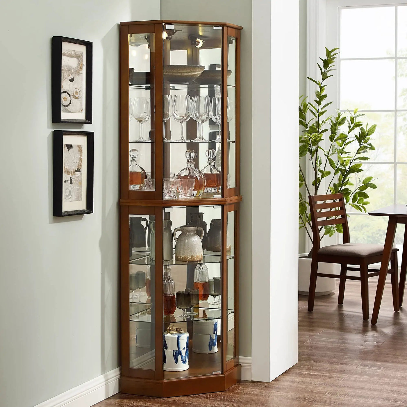 6 Shelf Corner Curio Display Cabinet With Lights, Mirrors And Adjustable Shelves by HouseOfZazla