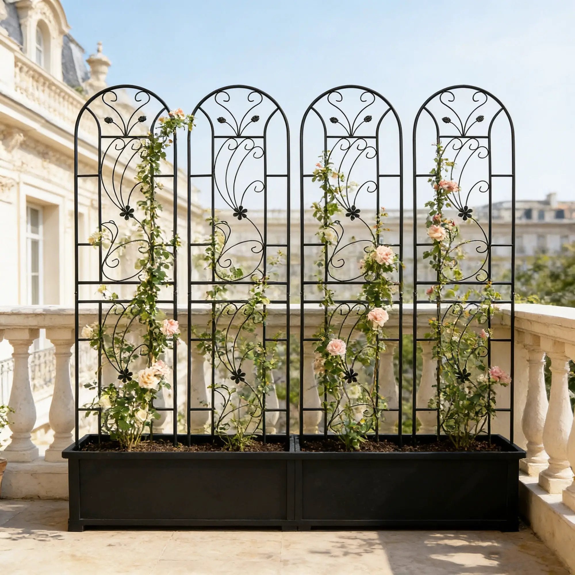 4 Pack Metal Garden Trellis 86.7'' x 19.7'' Rustproof Black by HouseOfZazla