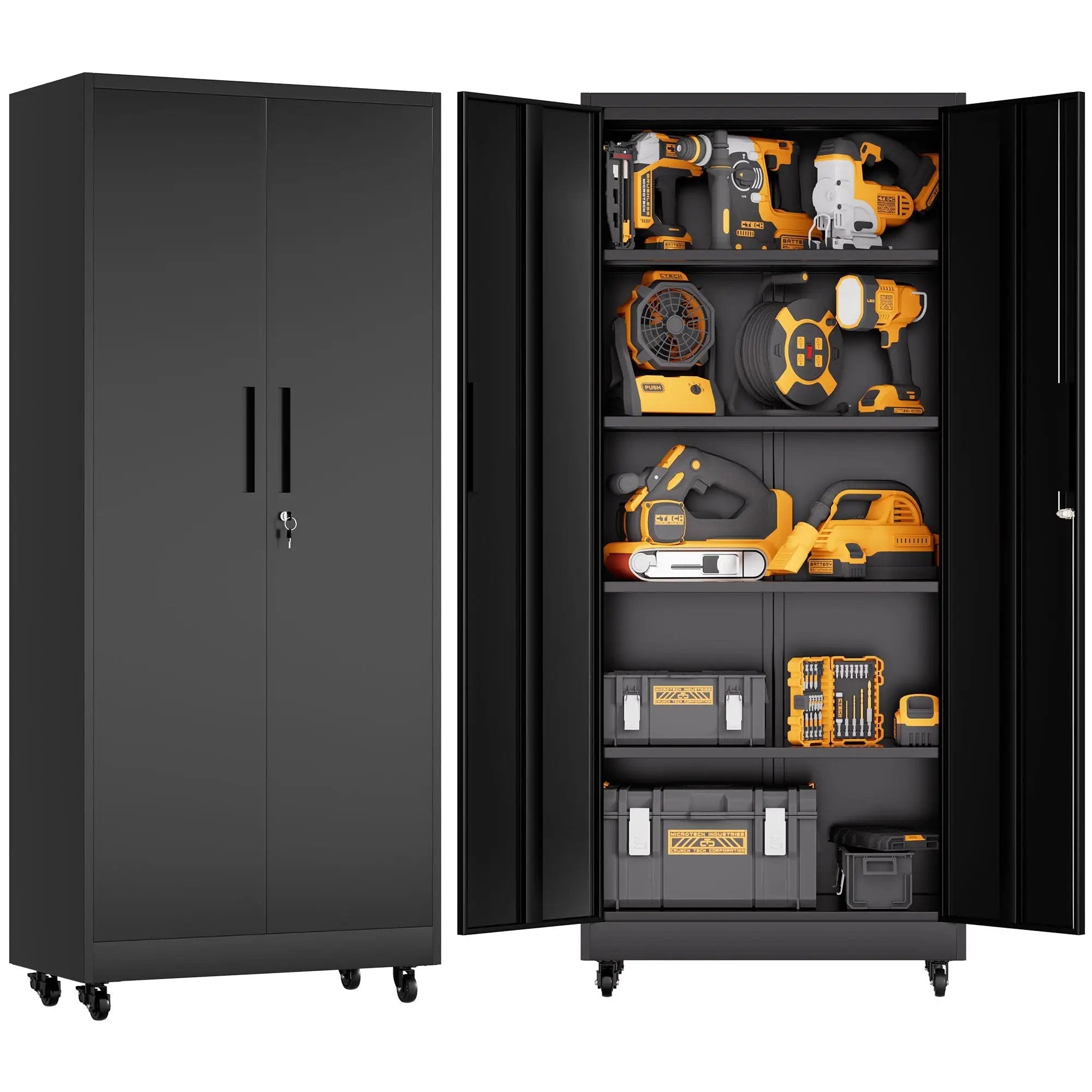 Heavy Duty Rolling Cabinet With Lock, Garage Storage Cabinet, 4 Adjustable Shelves For Tool Organization by HouseOfZazla