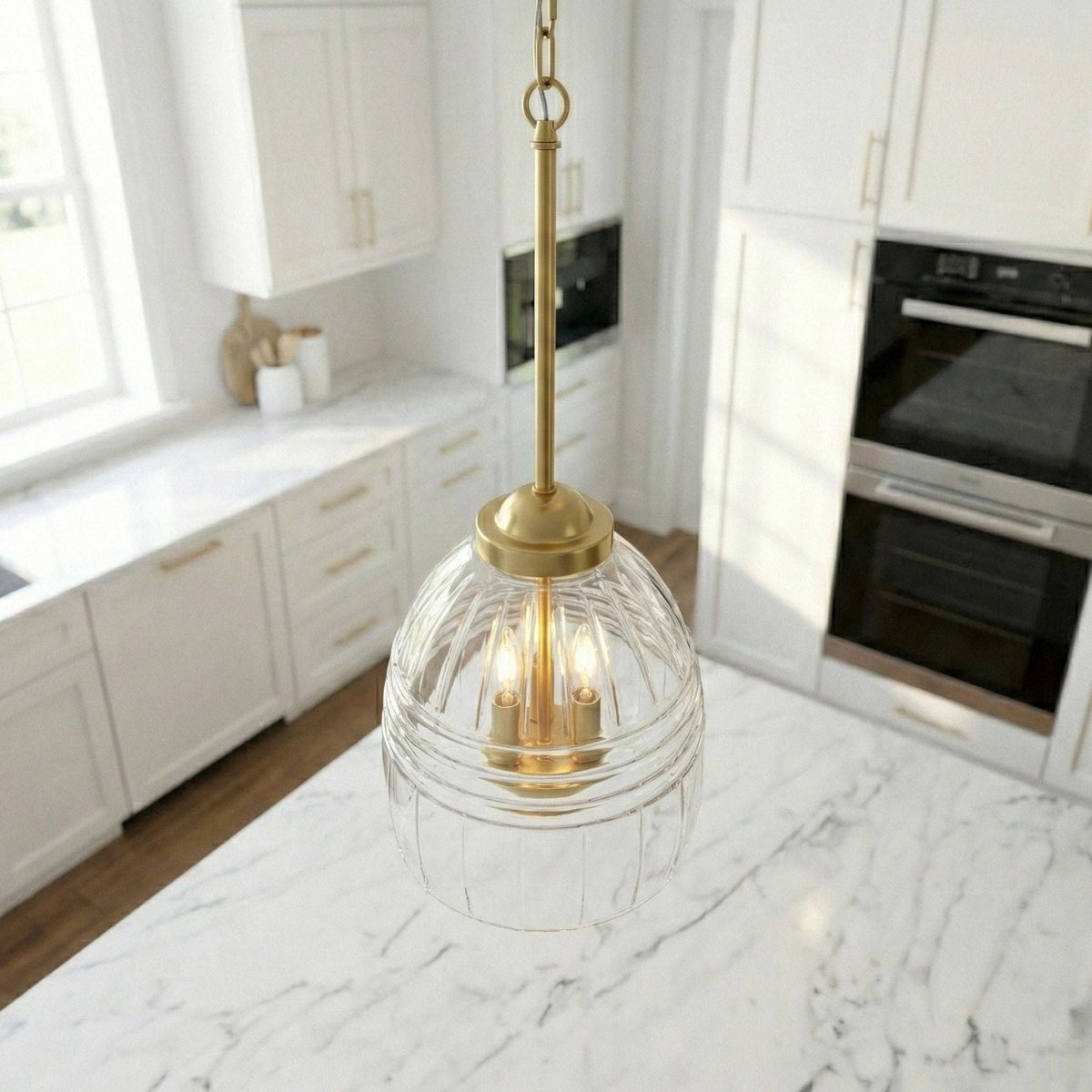 Ember - 3 Candle Lights Chain Pendant - Clear / Gold, photo 5 of 9