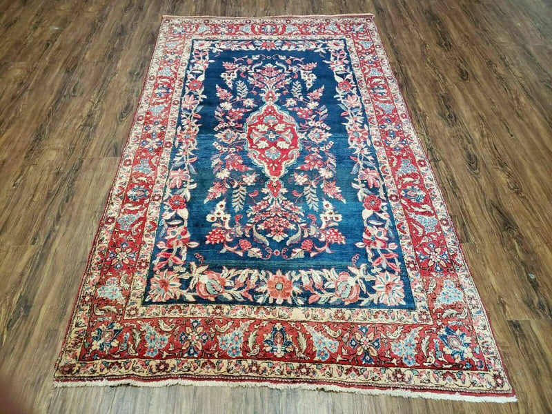 4' X 7' Vintage Handmade Turkish Wool Rug Flowers Birds Tree Of Life Blue Red by Jewel Rugs