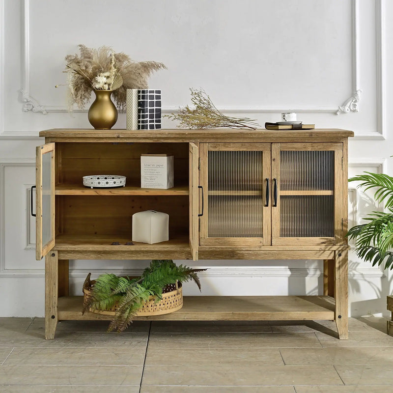 Rectangle Accent Sideboard Cabinet With Storage Shelf, Cabinet For Kitchen - Natural Wood by Unique Piece Furniture