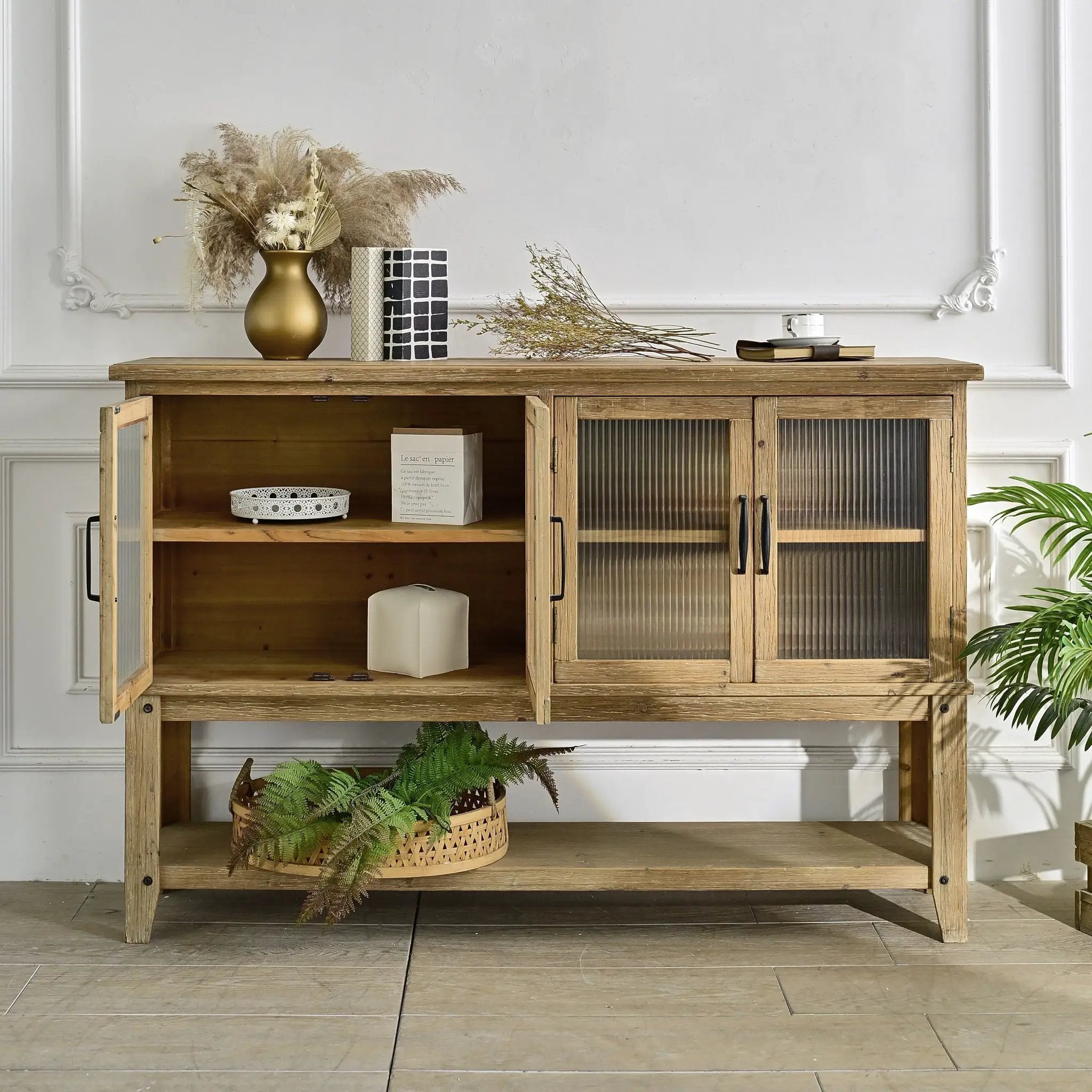 Rectangle Accent Sideboard Cabinet With Storage Shelf, Cabinet For Kitchen - Natural Wood by HouseOfZazla