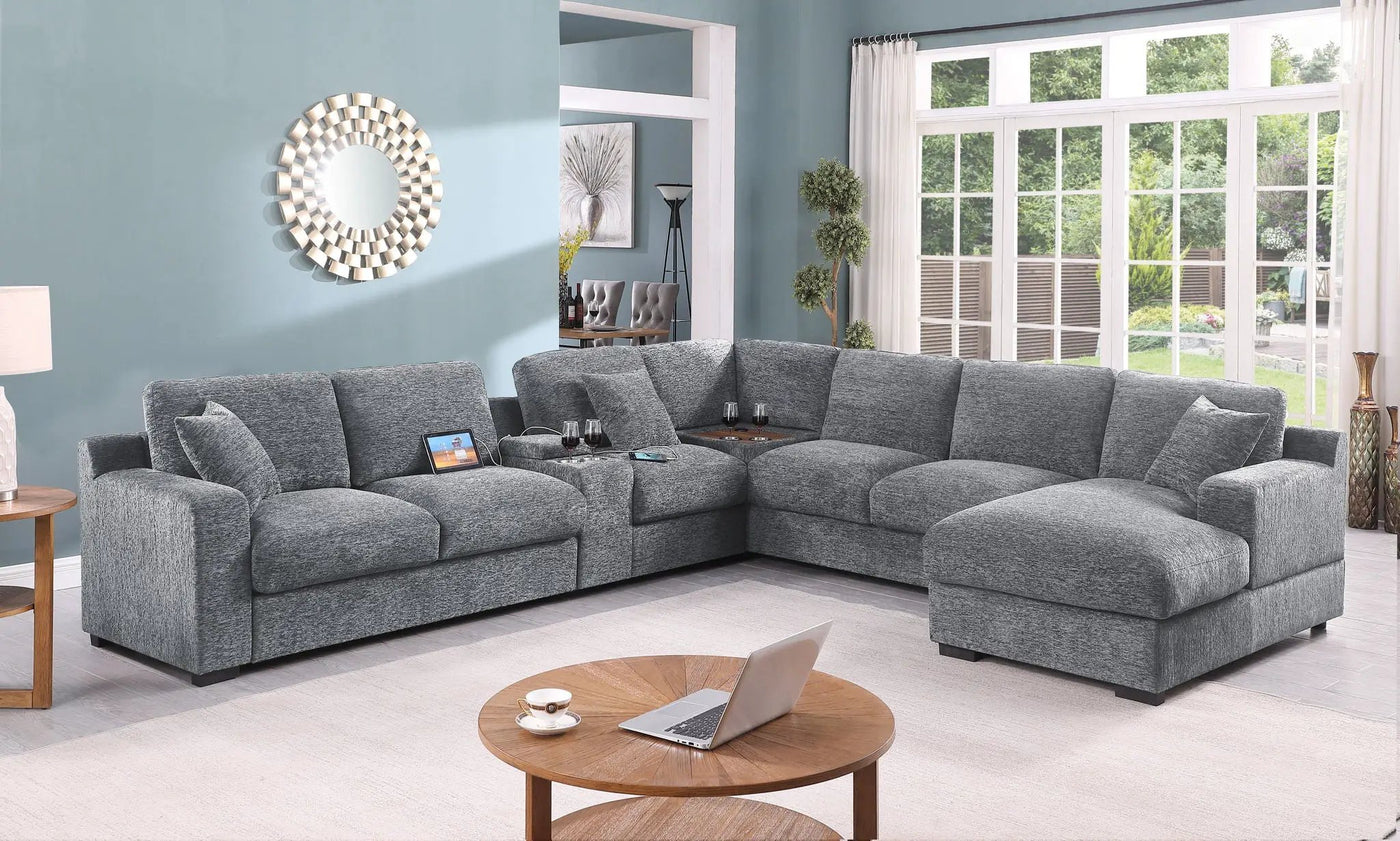 Celine - Fabric Corner Sectional Sofa With Right-Facing Chaise, Cupholders, And Charging Ports by Unique Piece Furniture