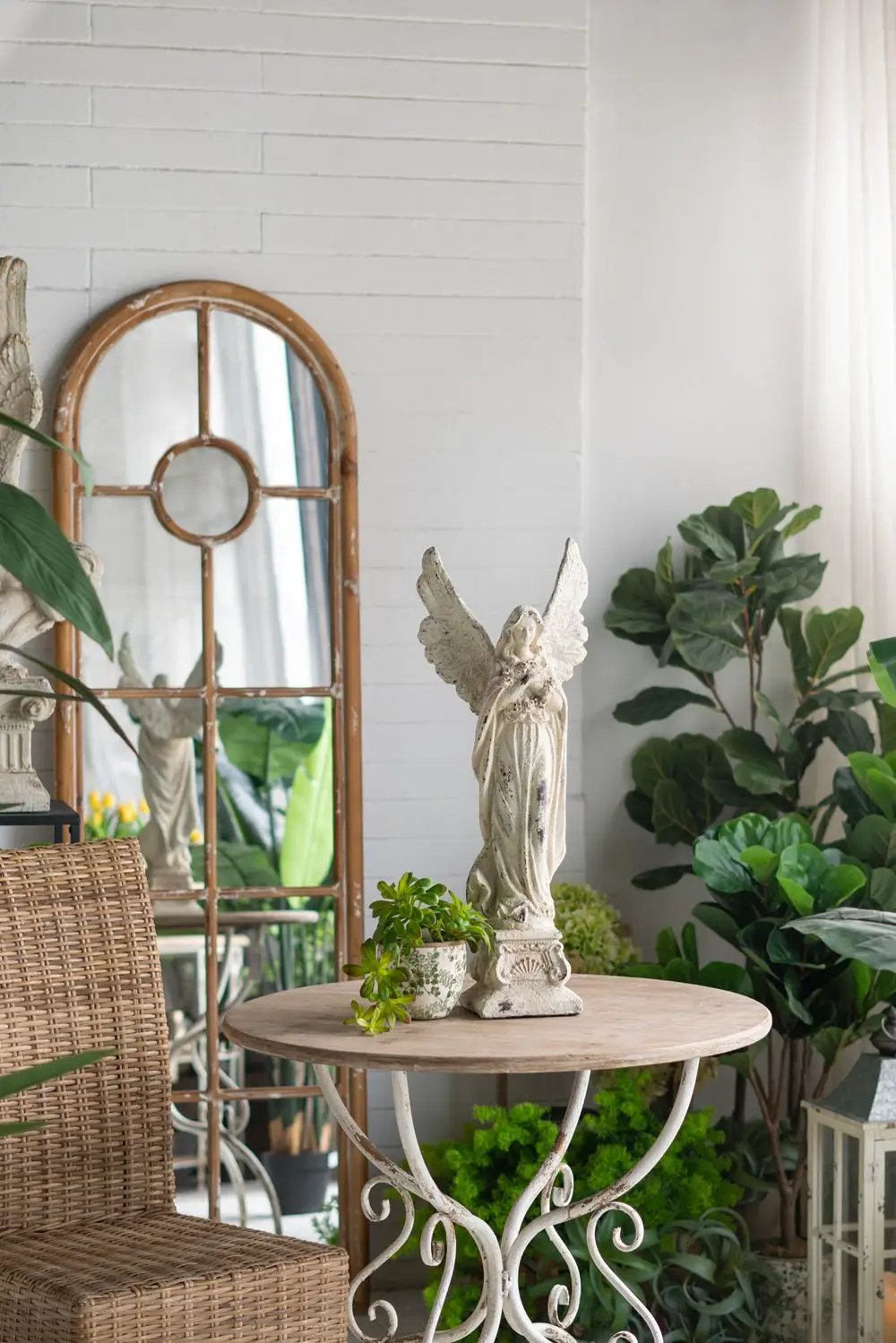 Round Wooden Table With Metal Scrollwork Legs - White Washed by Unique Piece Furniture