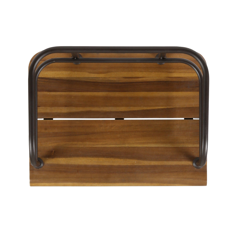 Industrial Wood and Metal Patio Chair Set of 2 with Acacia Wood Seat - Teak Finish, photo 10 of 10