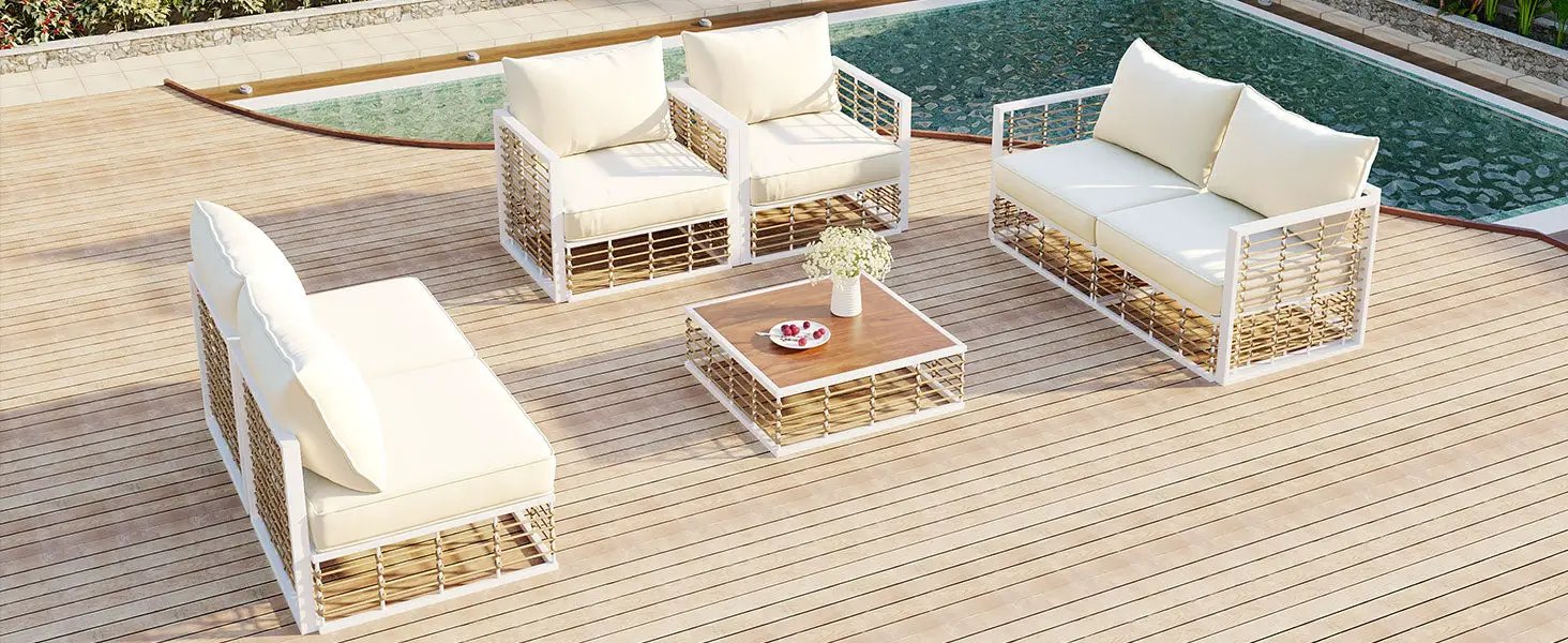 TOPMAX Modern Minimalist 7-Piece Metal Patio Sectional Sofa Set by HouseOfZazla