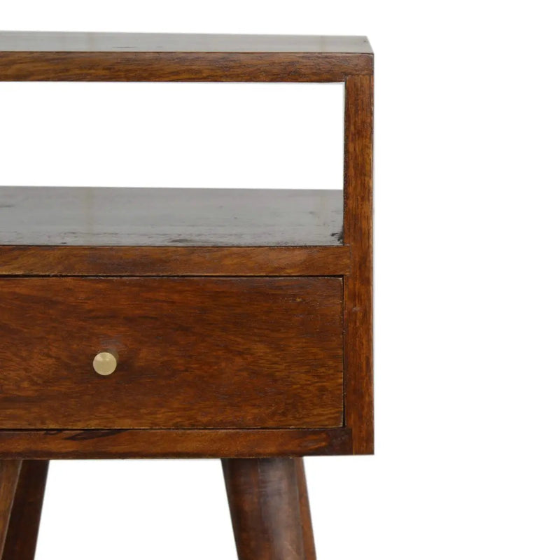 Solid Wood Mini Nightstand, 1-Drawer, 1 Open Slot, Chestnut by HouseOfZazla