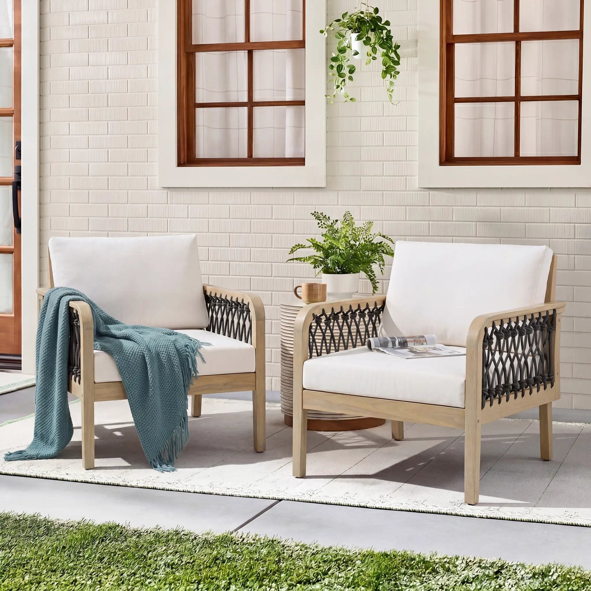 Outdoor Acacia Wood Club Chair with Handwoven Rope (Set of 2) by HouseOfZazla