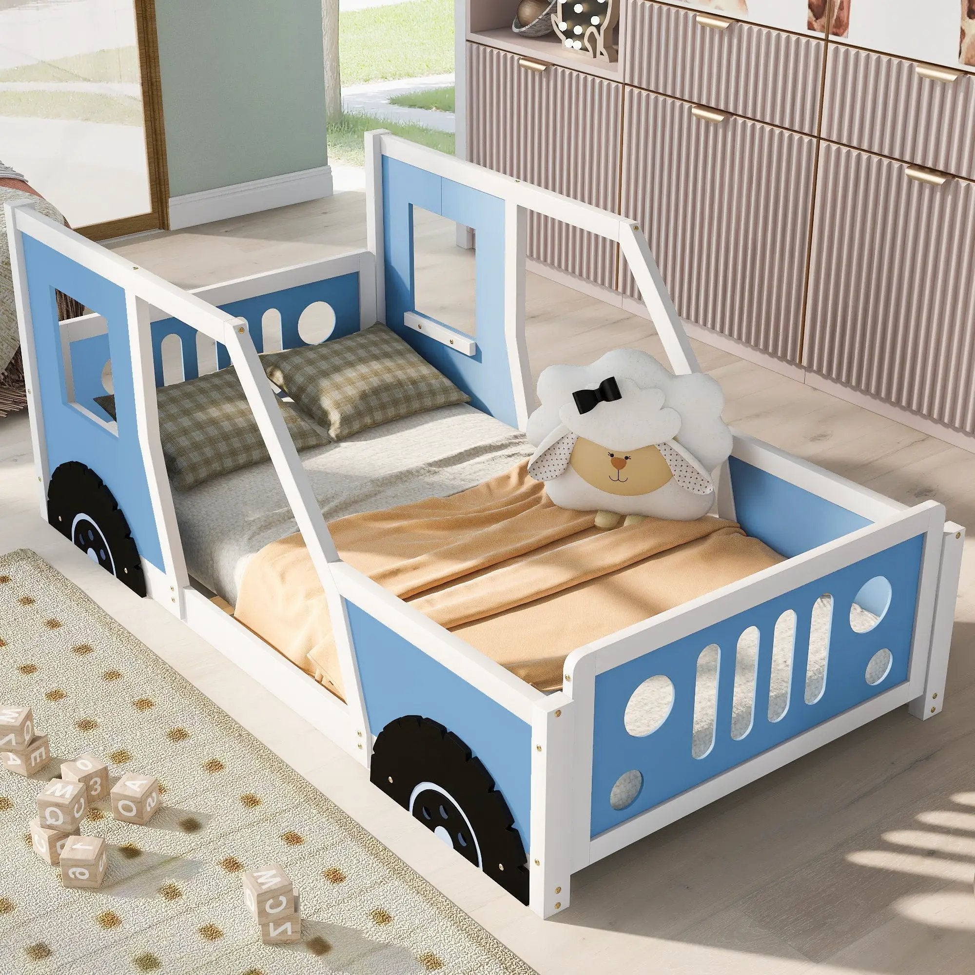 Classic Car Shaped Platform Bed With Wheels by Unique Piece Furniture