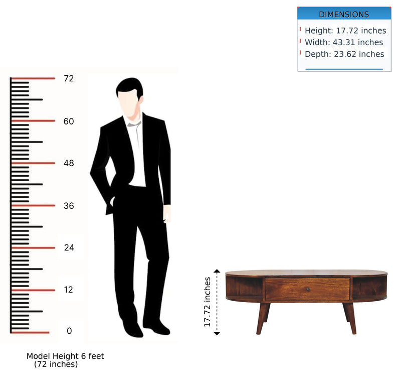 Oval Coffee Table With 1 Drawer - Chestnut by HouseOfZazla