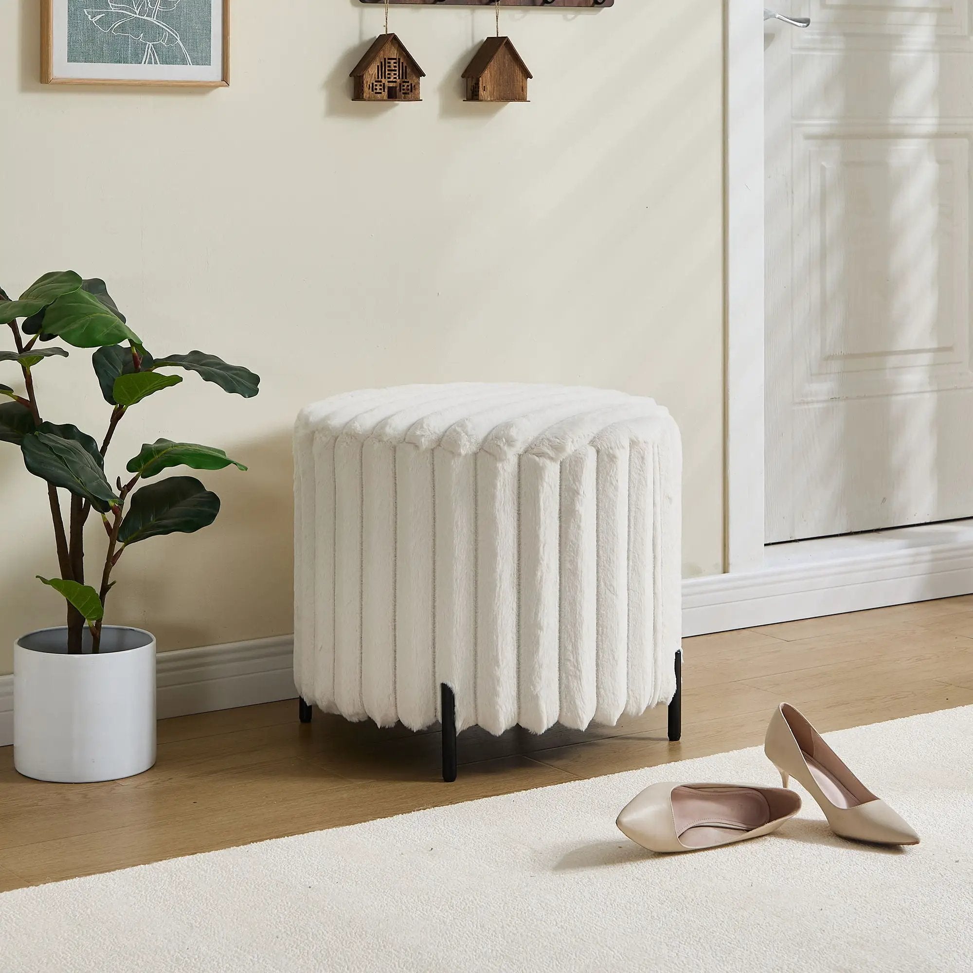 Wide Upholstered Round Pouf Ottoman Foot Rest by Unique Piece Furniture