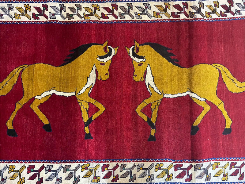 4 X 7 Handmade Hand-Knotted Quality Wool Rug Horses Zagros Red Mustard Gold New by Jewel Rugs