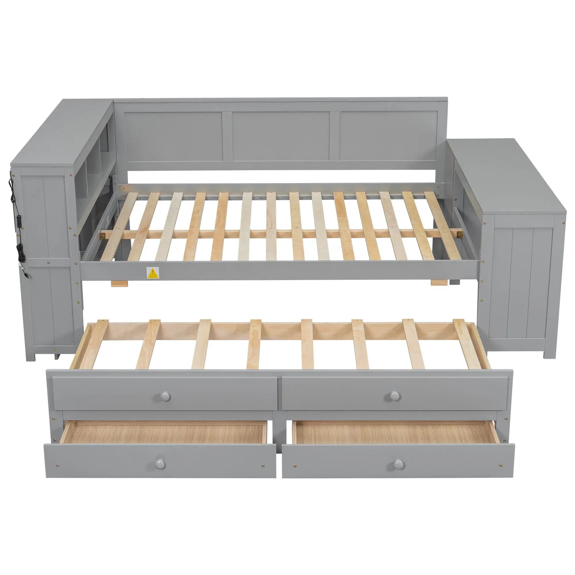 Daybed With Storage Shelves, Drawers, Trundle, Charging Station, LED Light, Desk And Cabinet by Unique Piece Furniture