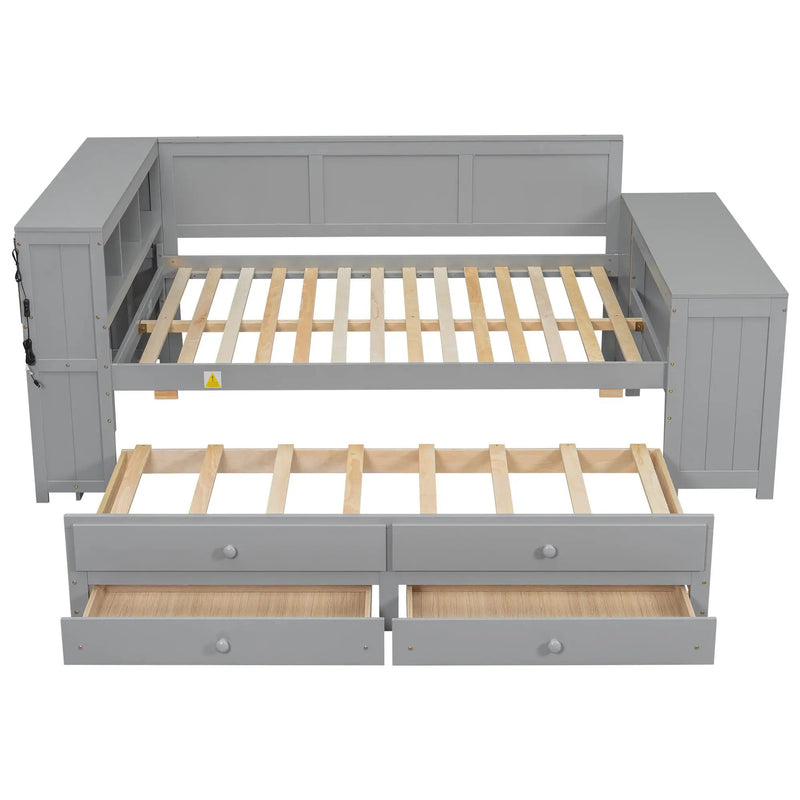 Daybed With Storage Shelves, Drawers, Trundle, Charging Station, LED Light, Desk And Cabinet by Unique Piece Furniture
