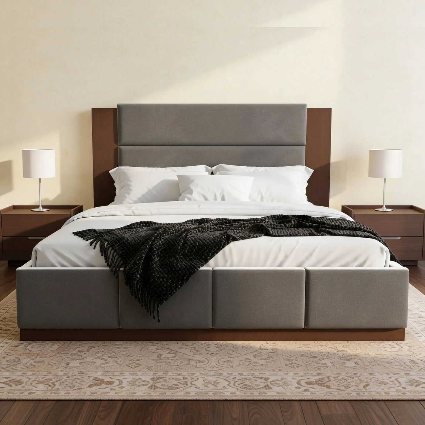 Modern Upholstered Platform Bed With Extended Headboard by HouseOfZazla