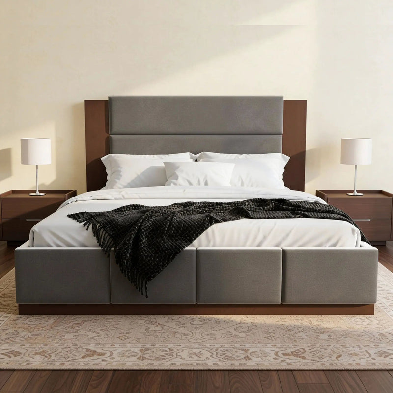 Modern Upholstered Platform Bed With Extended Headboard by HouseOfZazla