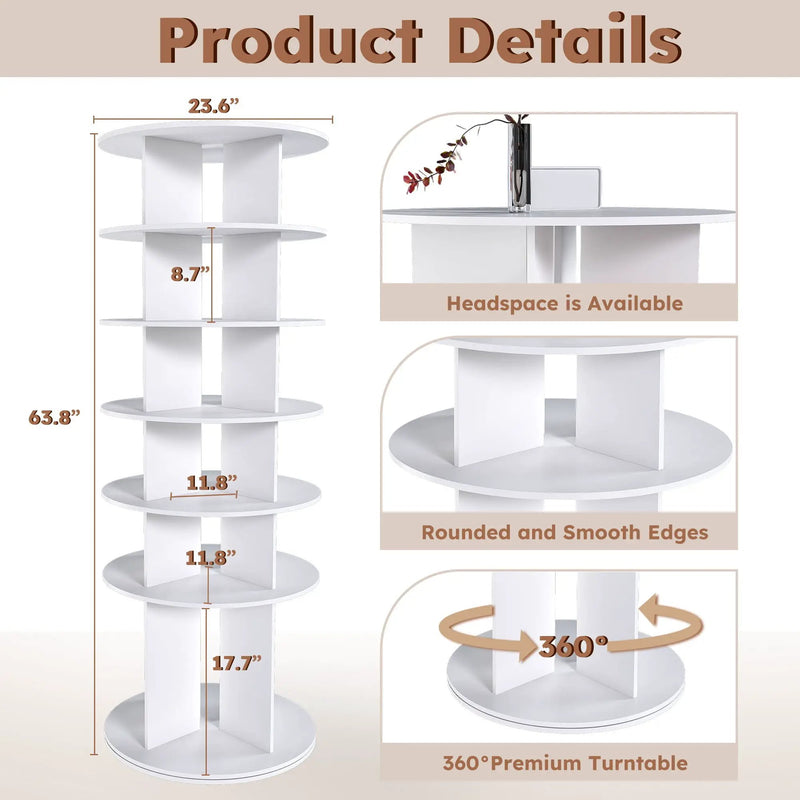6 Tier Spinning Shoe Rack, Free Standing 360° Revolving Shoe Organizer - White by HouseOfZazla