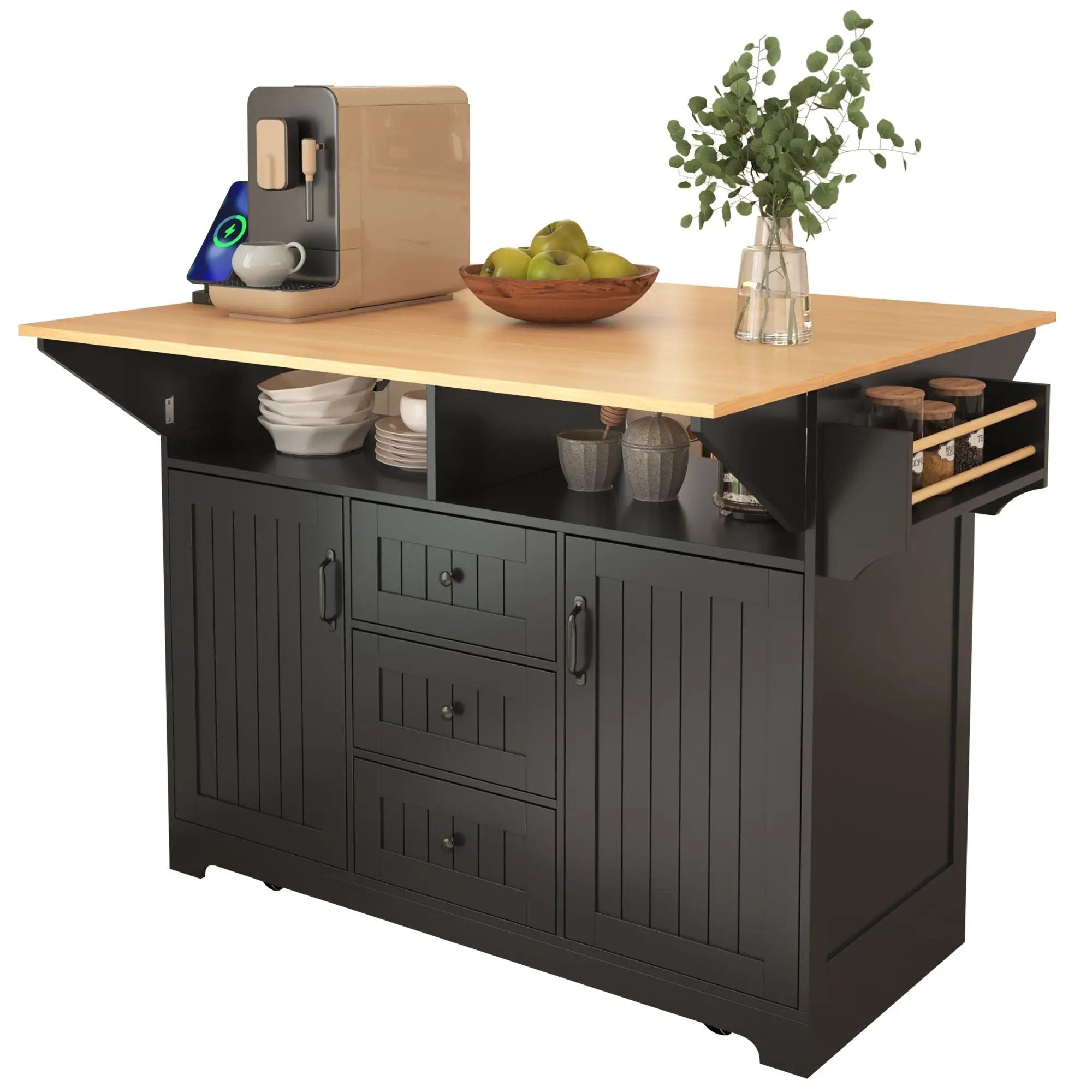 K&K 55.7'' Large Kitchen Island with 2 Drop Leaf by HouseOfZazla