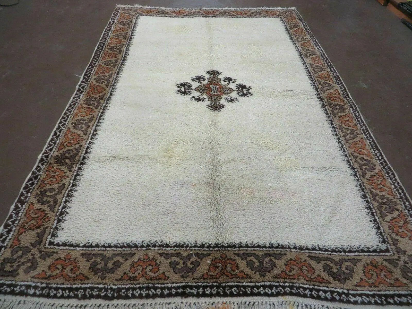 Vintage Moroccan Rug 6x9, Hand Knotted Soft Wool Moroccan Carpet, Berber Rug, Open Field, Beige and Tan, Medallion Rug, Tribal Rug 6 x 9 by Jewel Rugs