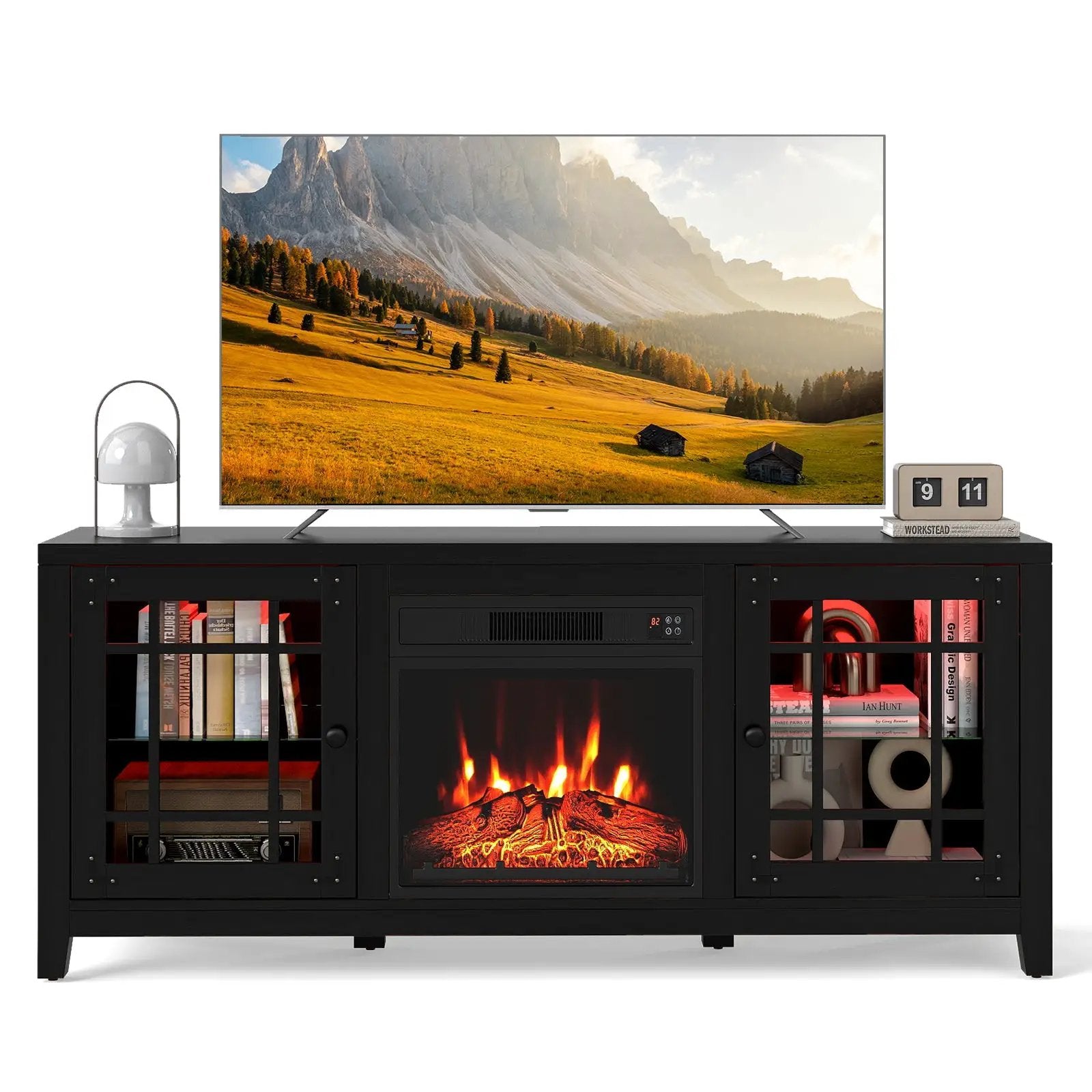 58" Fireplace TV Stand with LED Lights and 18" Electric Fireplace by DirectDeals