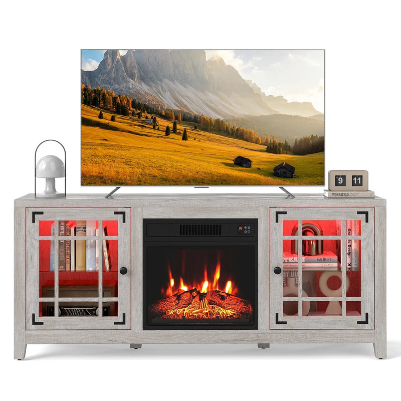 58" Fireplace TV Stand with LED Lights and 18" Electric Fireplace by DirectDeals