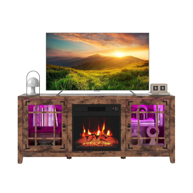 58" Fireplace TV Stand with LED Lights and 18" Electric Fireplace by DirectDeals