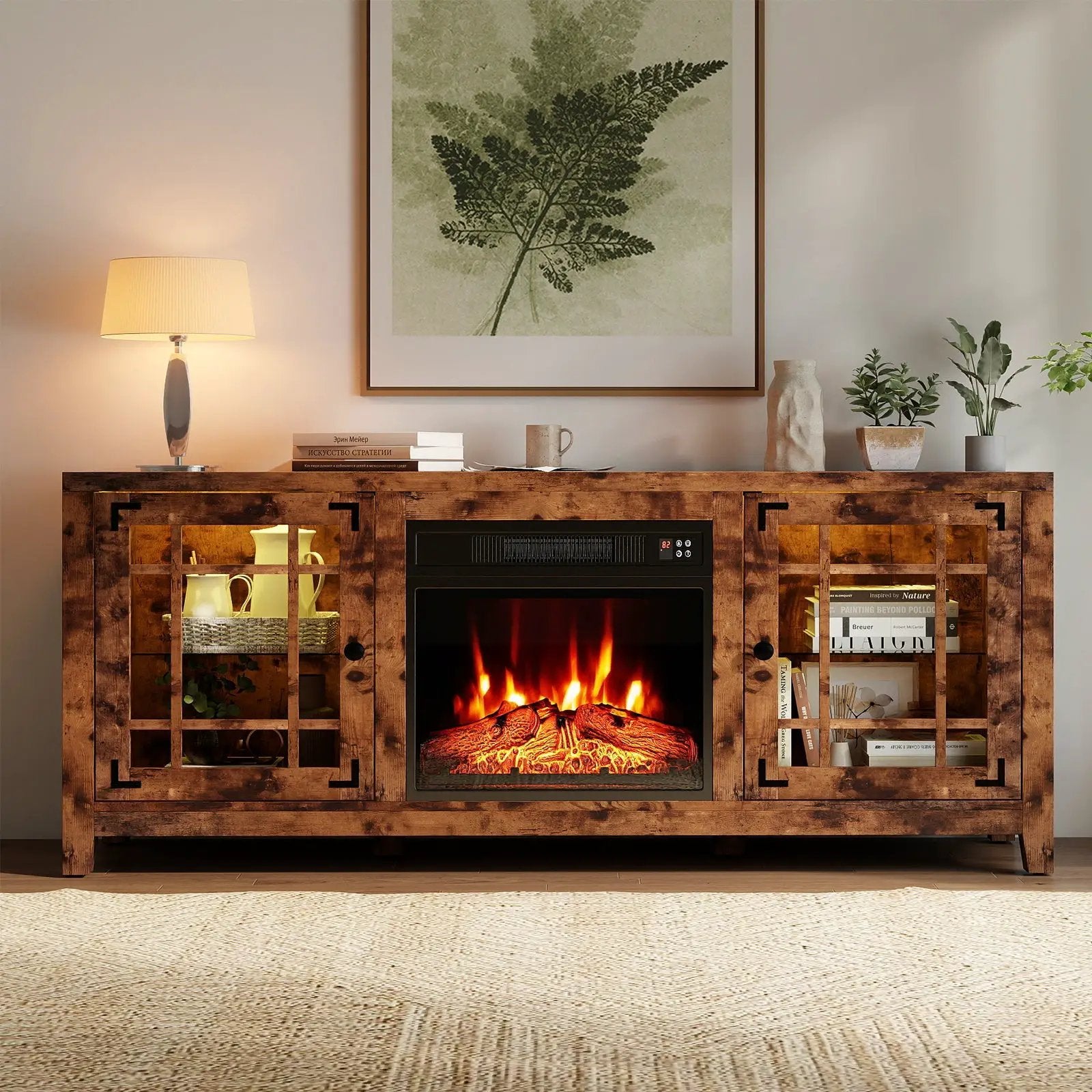 58" Fireplace TV Stand with LED Lights and 18" Electric Fireplace by DirectDeals