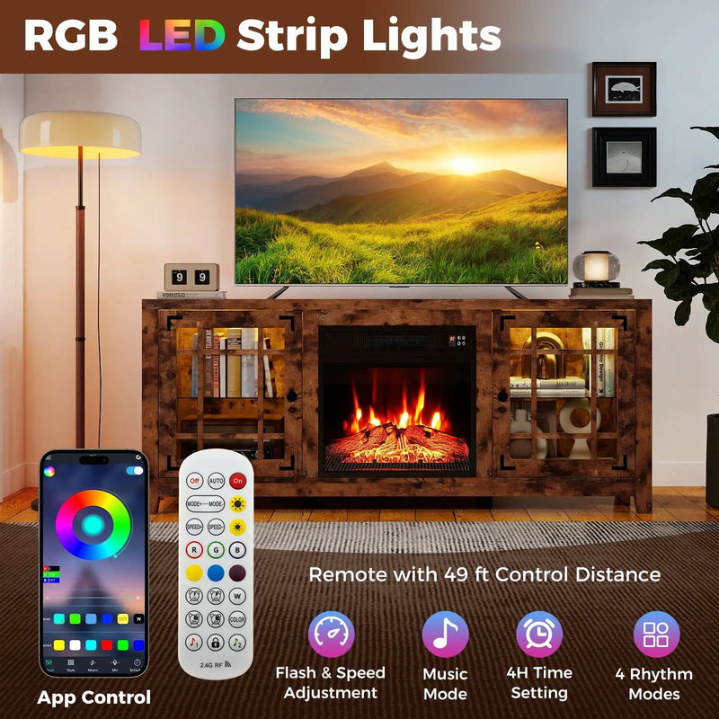 58" Fireplace TV Stand with LED Lights and 18" Electric Fireplace by DirectDeals