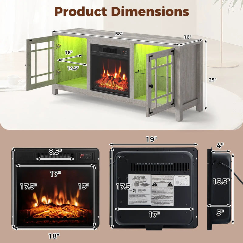 58" Fireplace TV Stand with LED Lights and 18" Electric Fireplace by DirectDeals