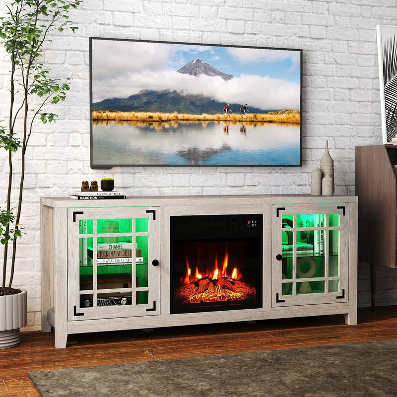58" Fireplace TV Stand with LED Lights and 18" Electric Fireplace by DirectDeals