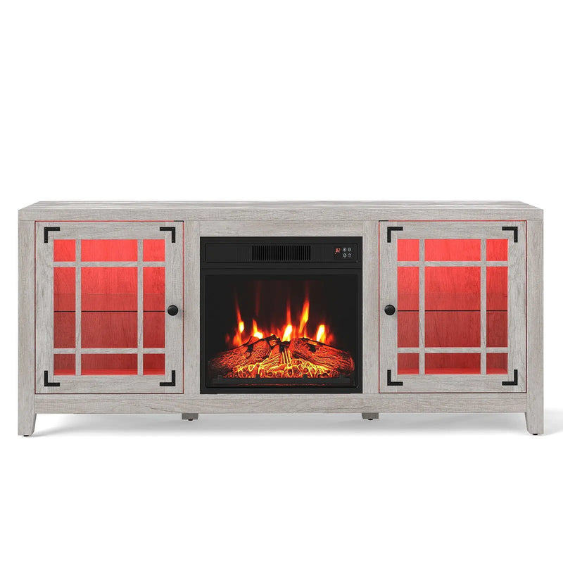 58" Fireplace TV Stand with LED Lights and 18" Electric Fireplace by DirectDeals