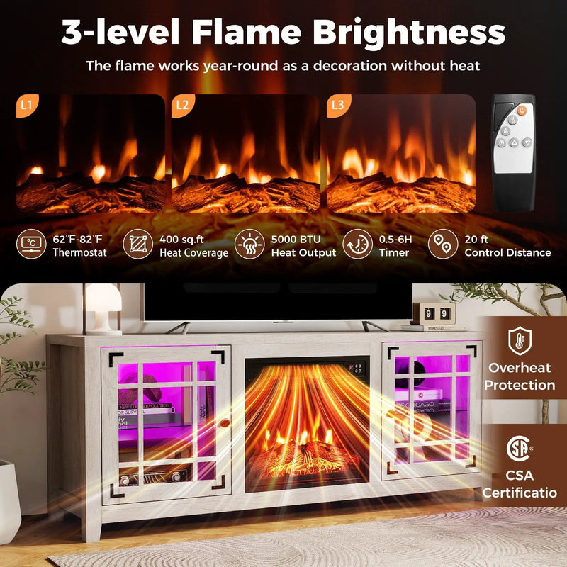 58" Fireplace TV Stand with LED Lights and 18" Electric Fireplace by DirectDeals