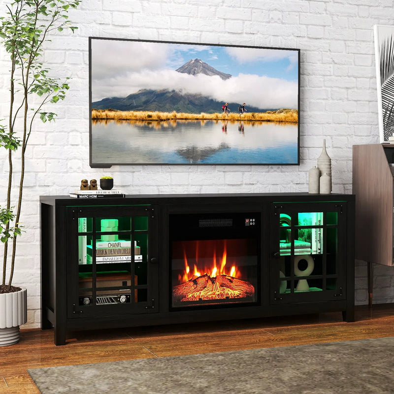 58" Fireplace TV Stand with LED Lights and 18" Electric Fireplace by DirectDeals