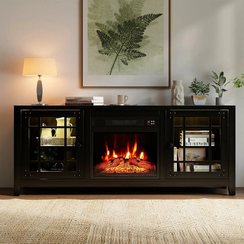 58" Fireplace TV Stand with LED Lights and 18" Electric Fireplace by DirectDeals