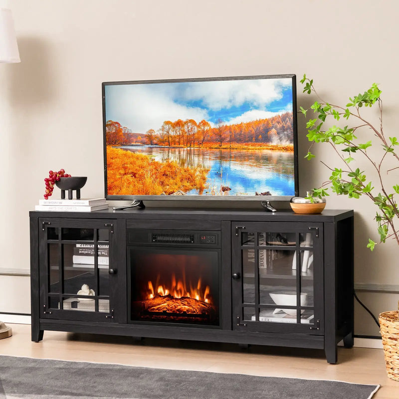 58 Inch Fireplace TV Stand with Adjustable Shelves for TVs up to 65 Inch-Black by DirectDeals