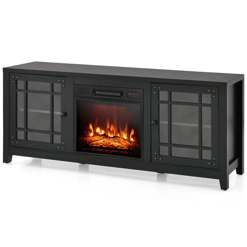 58 Inch Fireplace TV Stand with Adjustable Shelves for TVs up to 65 Inch-Black by DirectDeals