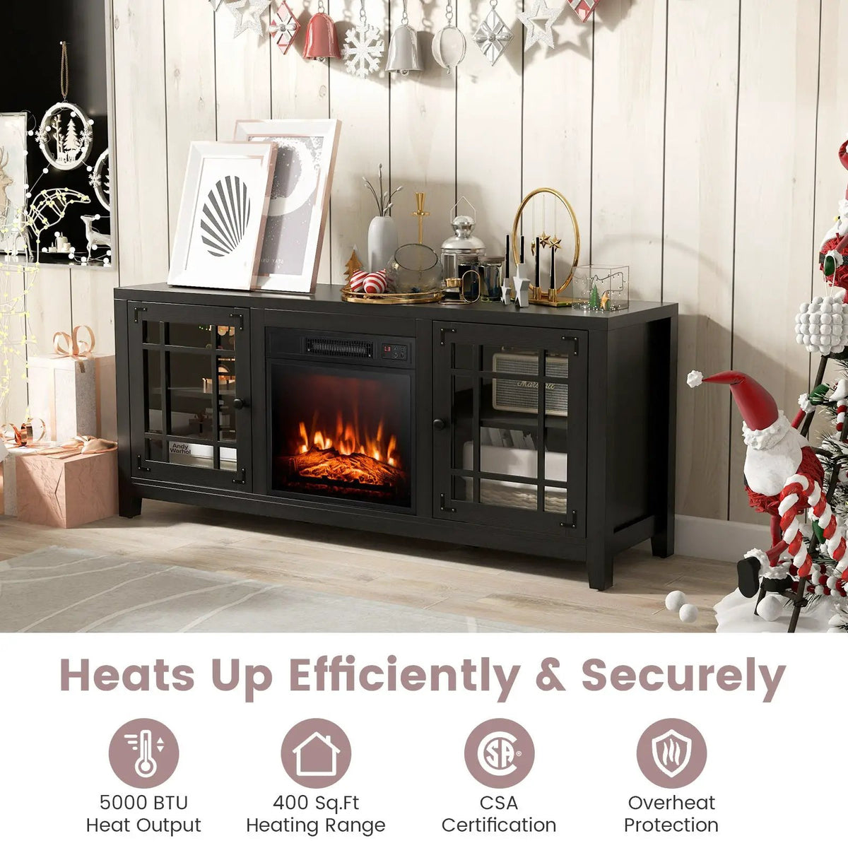 58 Inch Fireplace TV Stand with Adjustable Shelves for TVs up to 65 Inch-Black by DirectDeals