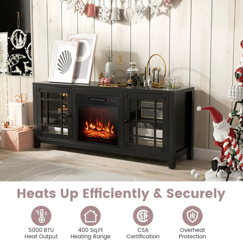 58 Inch Fireplace TV Stand with Adjustable Shelves for TVs up to 65 Inch-Black by DirectDeals