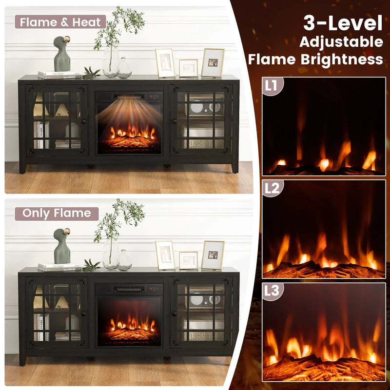 58 Inch Fireplace TV Stand with Adjustable Shelves for TVs up to 65 Inch-Black by DirectDeals