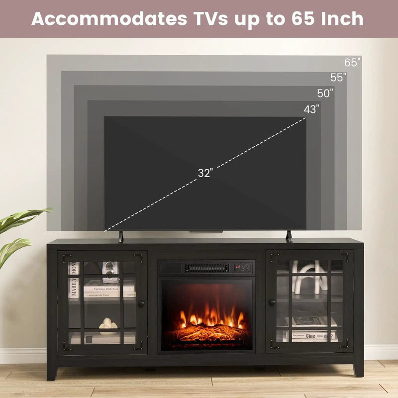58 Inch Fireplace TV Stand with Adjustable Shelves for TVs up to 65 Inch-Black by DirectDeals