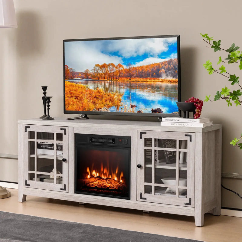58 Inch Fireplace TV Stand with Adjustable Shelves for TVs up to 65 Inch-Natural by DirectDeals