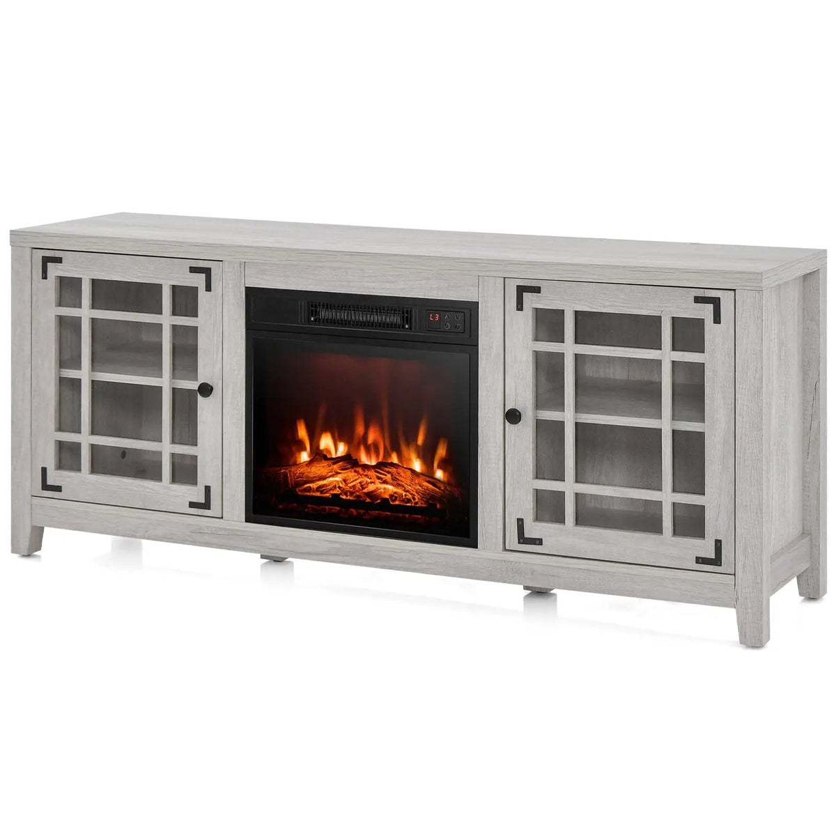 58 Inch Fireplace TV Stand with Adjustable Shelves for TVs up to 65 Inch-Natural by DirectDeals
