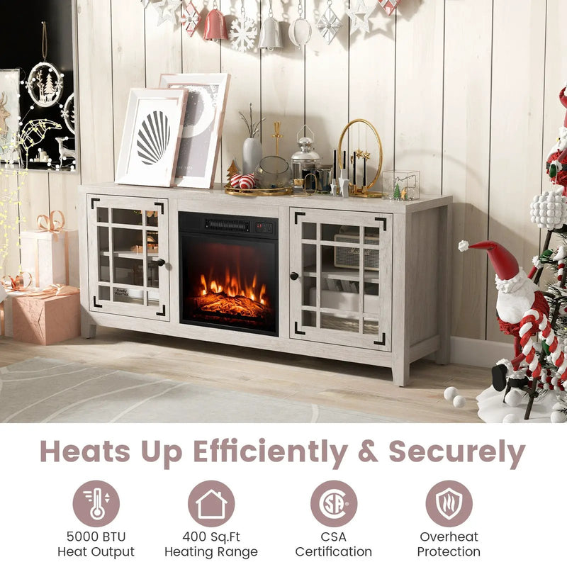 58 Inch Fireplace TV Stand with Adjustable Shelves for TVs up to 65 Inch-Natural by DirectDeals