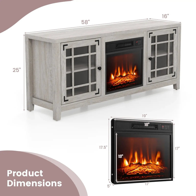 58 Inch Fireplace TV Stand with Adjustable Shelves for TVs up to 65 Inch-Natural by DirectDeals