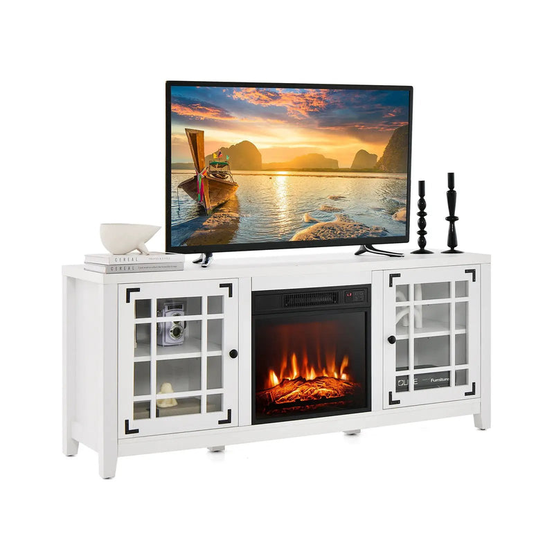 58 Inch Fireplace TV Stand with Adjustable Shelves for TVs up to 65 Inch-White by DirectDeals