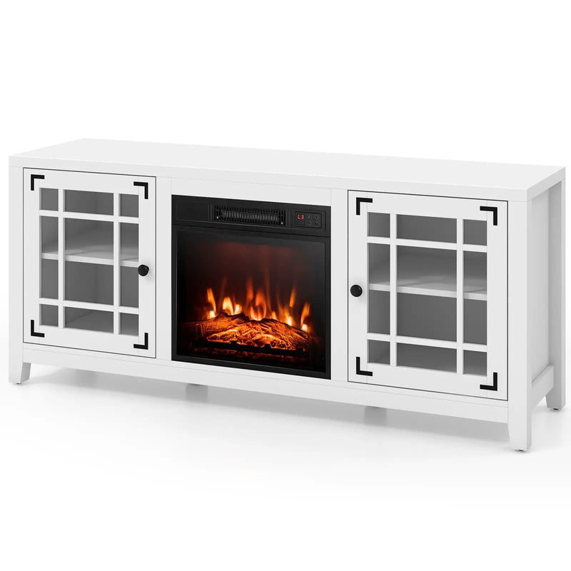 58 Inch Fireplace TV Stand with Adjustable Shelves for TVs up to 65 Inch-White by DirectDeals