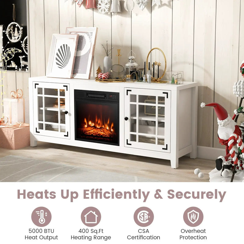 58 Inch Fireplace TV Stand with Adjustable Shelves for TVs up to 65 Inch-White by DirectDeals